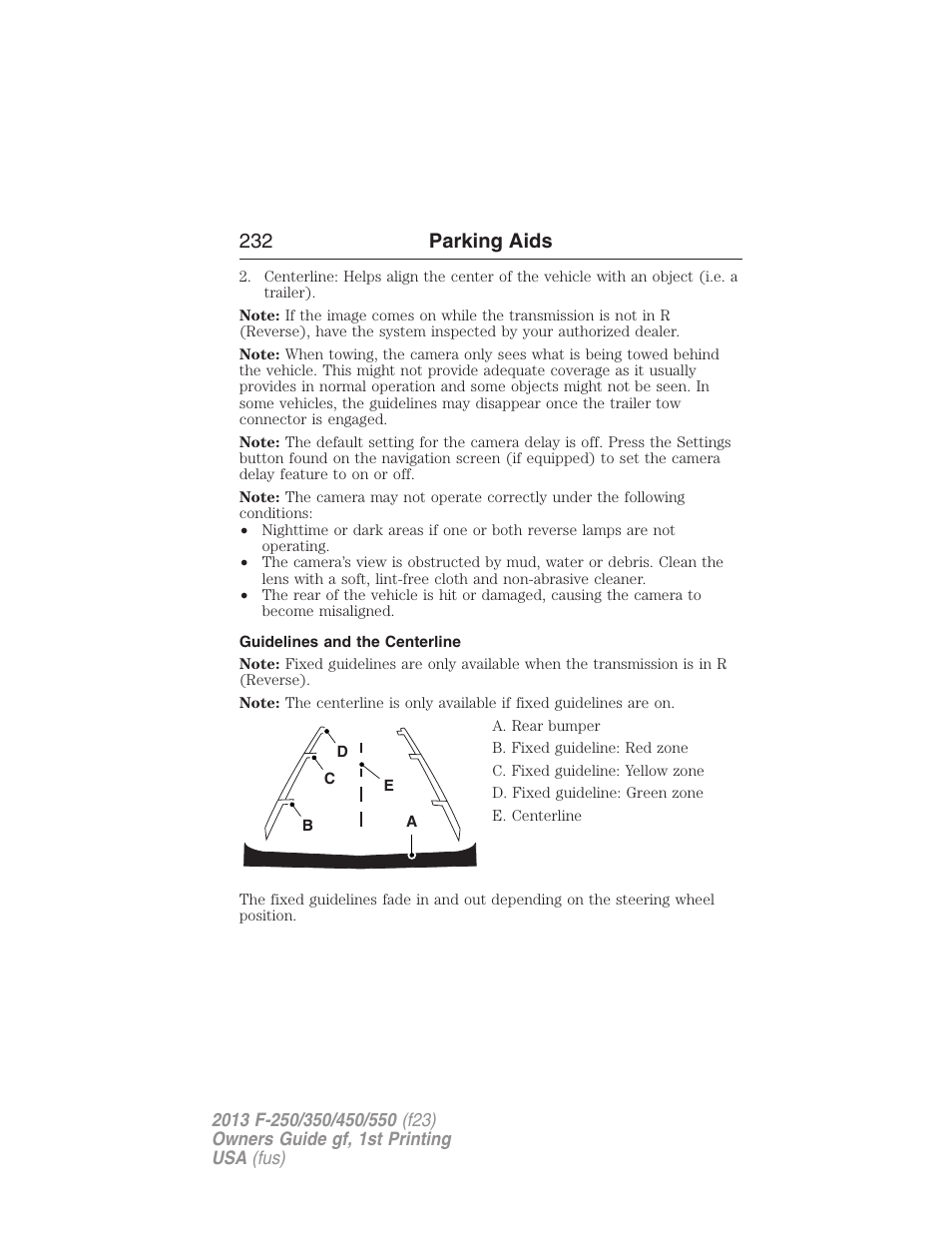 Guidelines and the centerline, 232 parking aids | FORD 2013 F-550 v.1 User Manual | Page 233 / 563