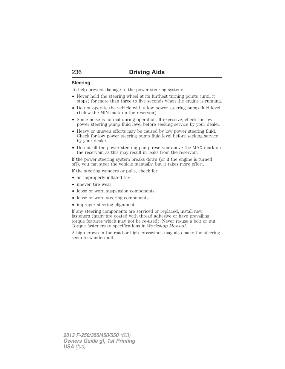 Driving aids, Steering, 236 driving aids | FORD 2013 F-550 v.1 User Manual | Page 237 / 563