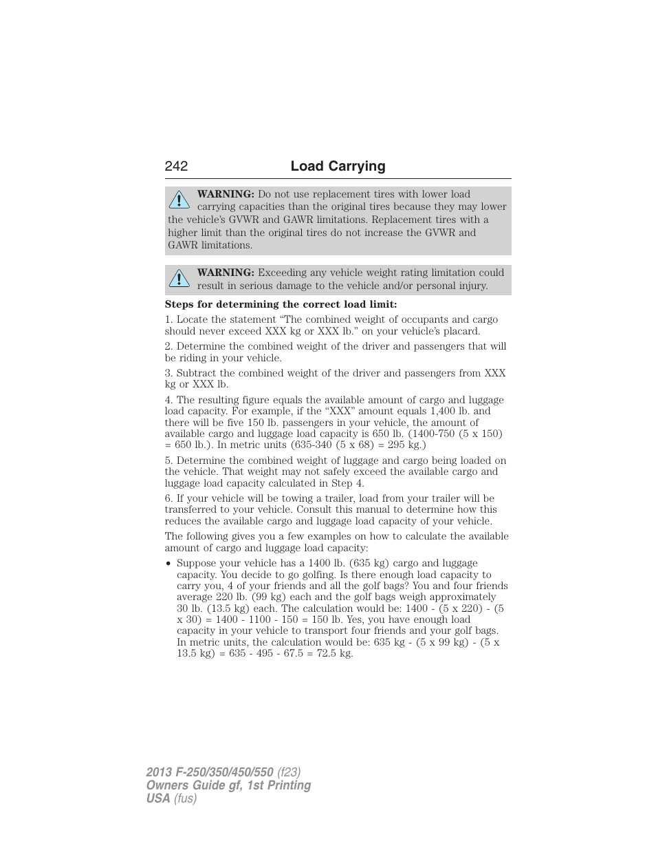 242 load carrying | FORD 2013 F-550 v.1 User Manual | Page 243 / 563