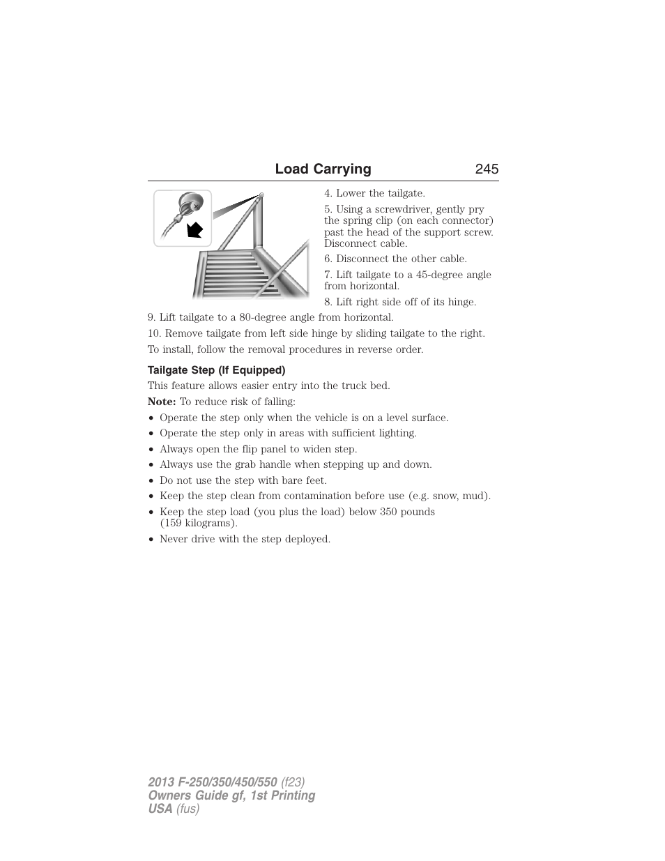 Tailgate step (if equipped), Load carrying 245 | FORD 2013 F-550 v.1 User Manual | Page 246 / 563