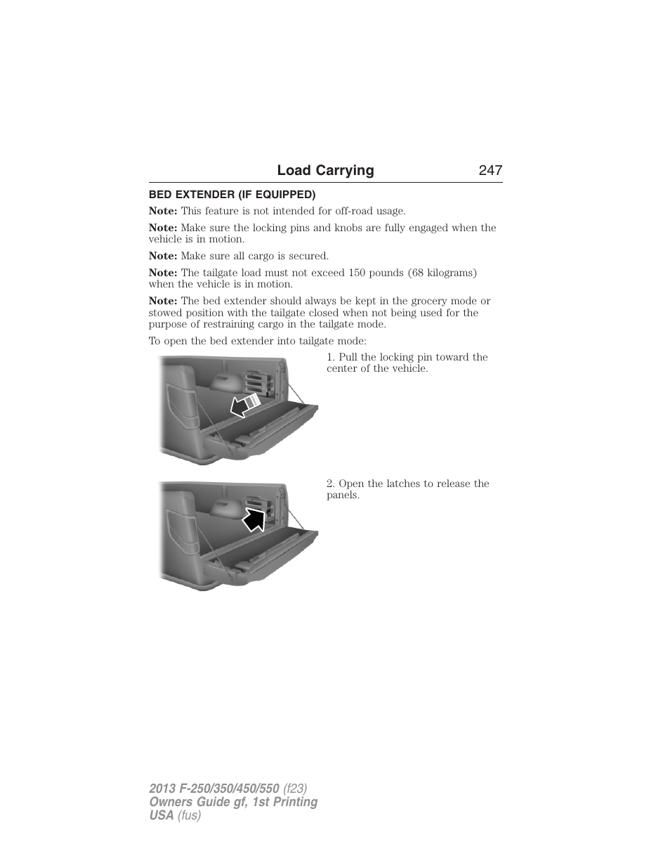 Bed extender (if equipped), Load carrying 247 | FORD 2013 F-550 v.1 User Manual | Page 248 / 563