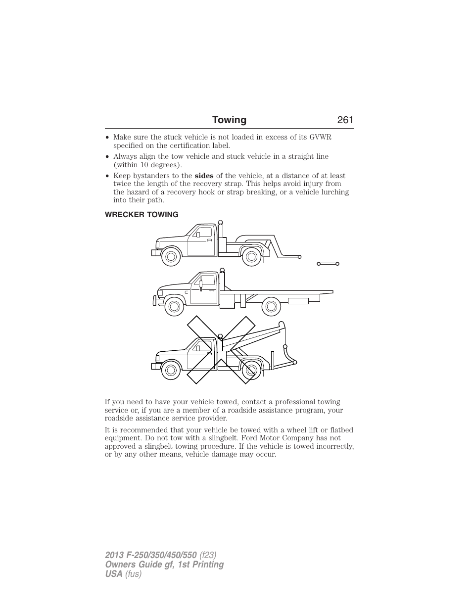 Wrecker towing, Towing 261 | FORD 2013 F-550 v.1 User Manual | Page 262 / 563