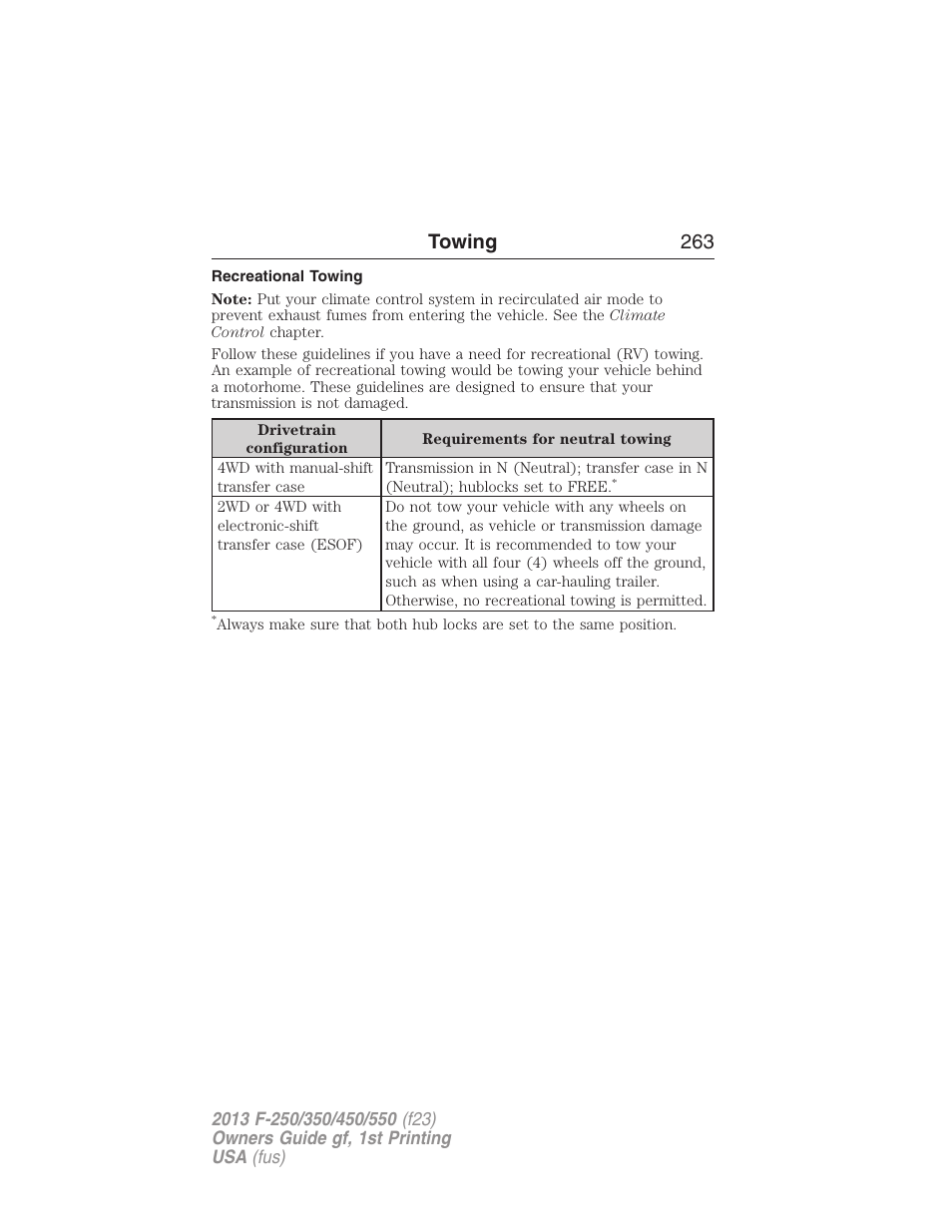 Recreational towing, Towing 263 | FORD 2013 F-550 v.1 User Manual | Page 264 / 563