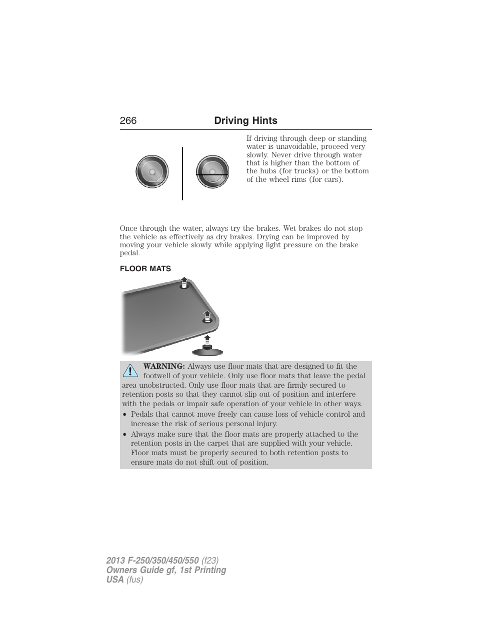 Floor mats, 266 driving hints | FORD 2013 F-550 v.1 User Manual | Page 267 / 563