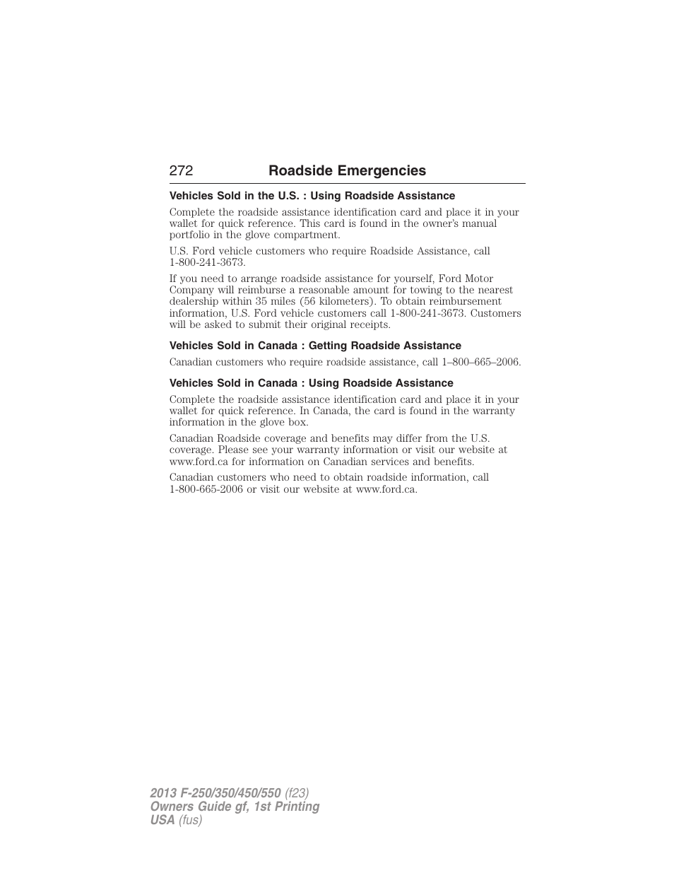 272 roadside emergencies | FORD 2013 F-550 v.1 User Manual | Page 273 / 563