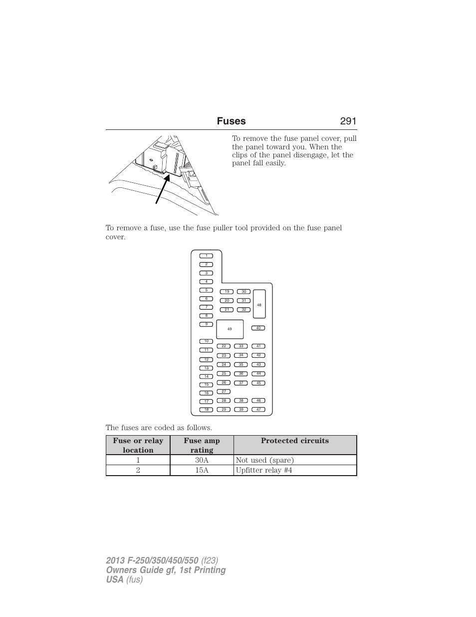 Fuses 291 | FORD 2013 F-550 v.1 User Manual | Page 292 / 563