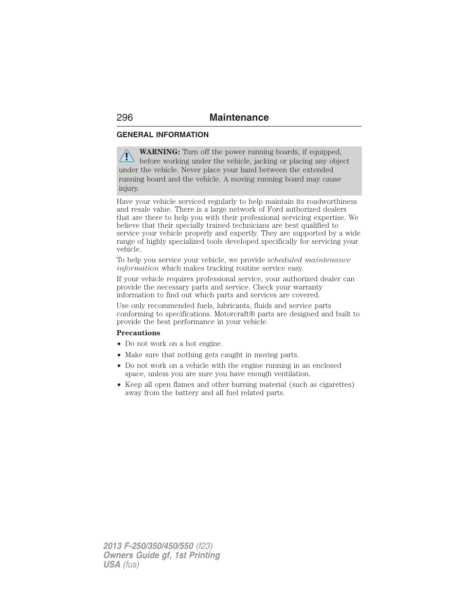 Maintenance, General information, 296 maintenance | FORD 2013 F-550 v.1 User Manual | Page 297 / 563