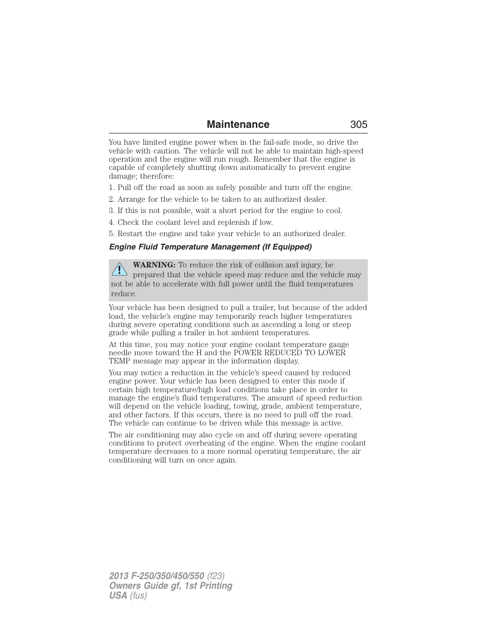 Engine fluid temperature management (if equipped), Maintenance 305 | FORD 2013 F-550 v.1 User Manual | Page 306 / 563