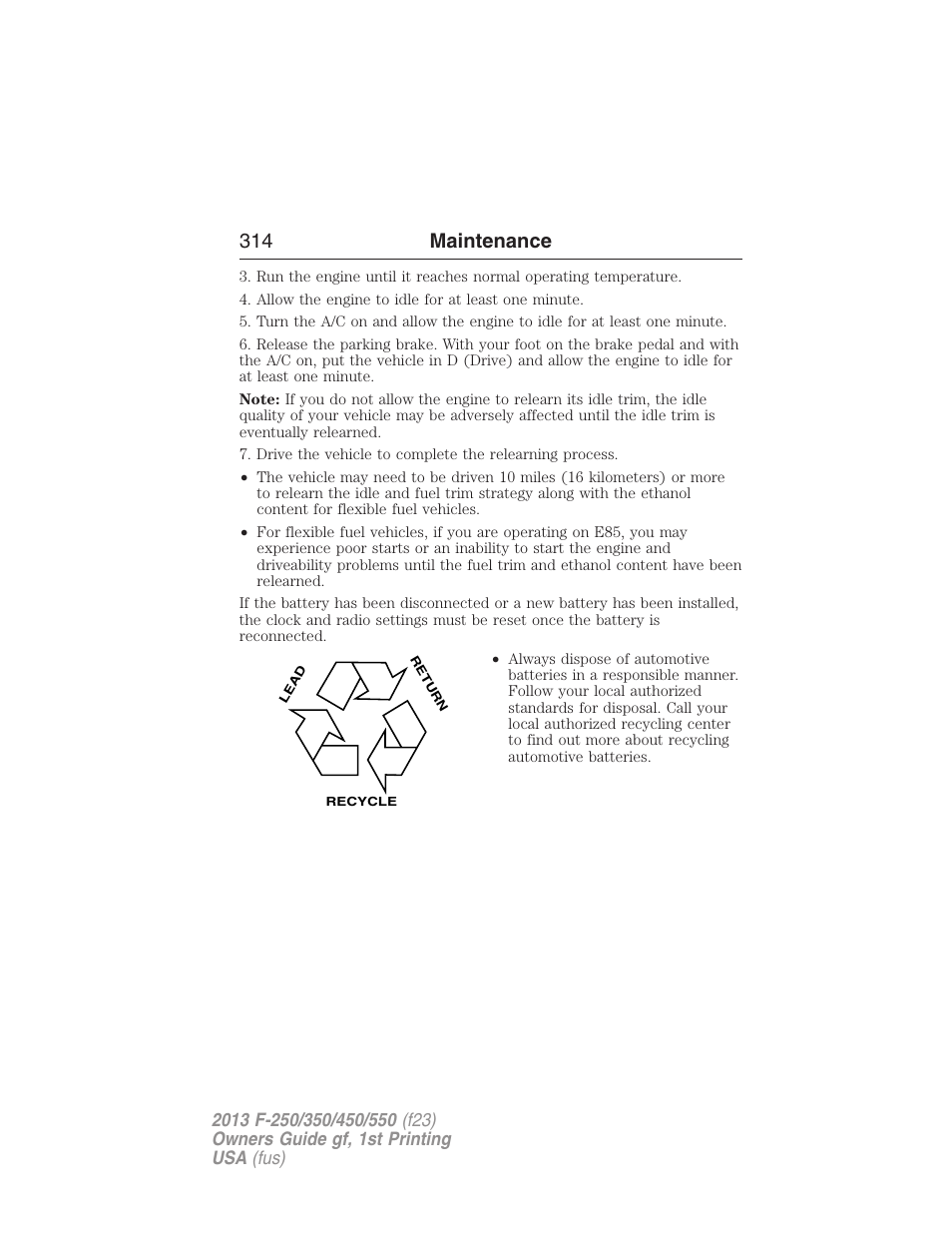 314 maintenance | FORD 2013 F-550 v.1 User Manual | Page 315 / 563