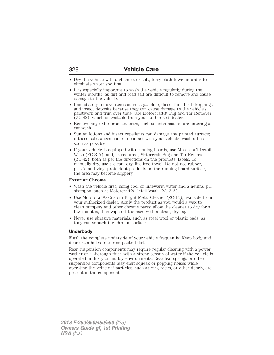 Underbody, 328 vehicle care | FORD 2013 F-550 v.1 User Manual | Page 329 / 563