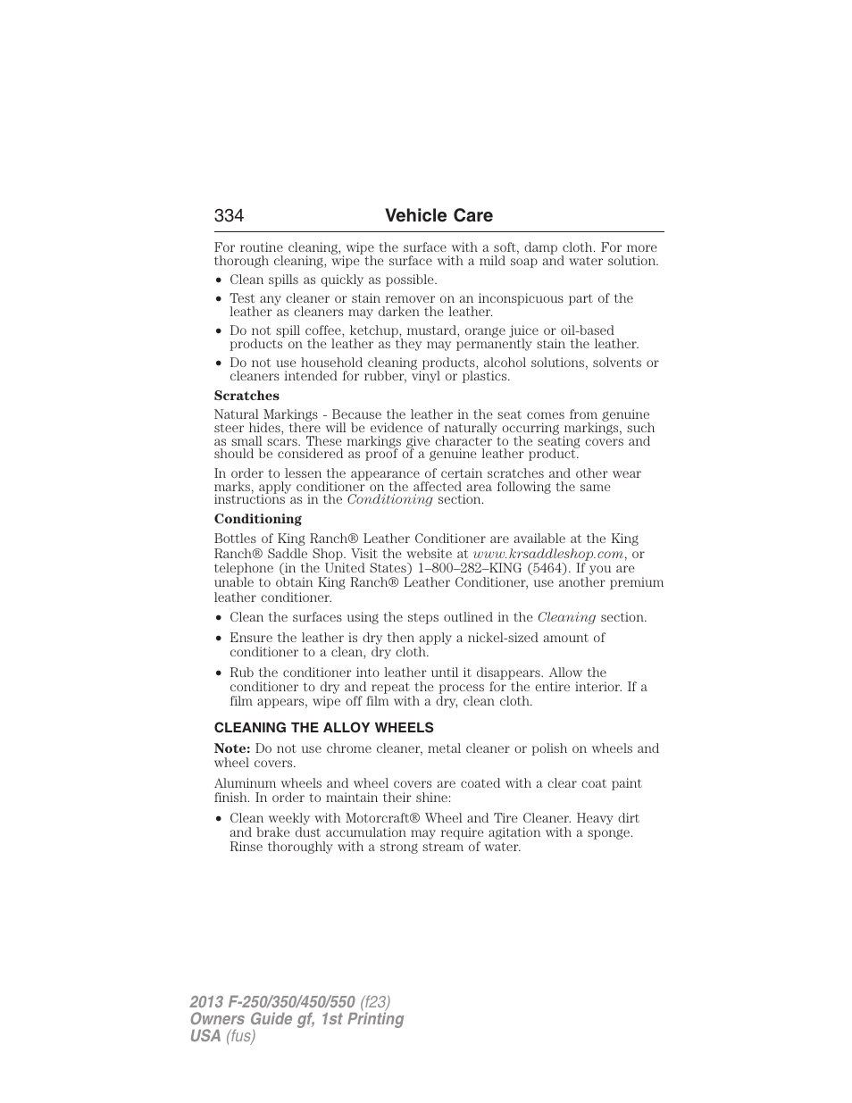 Cleaning the alloy wheels, 334 vehicle care | FORD 2013 F-550 v.1 User Manual | Page 335 / 563