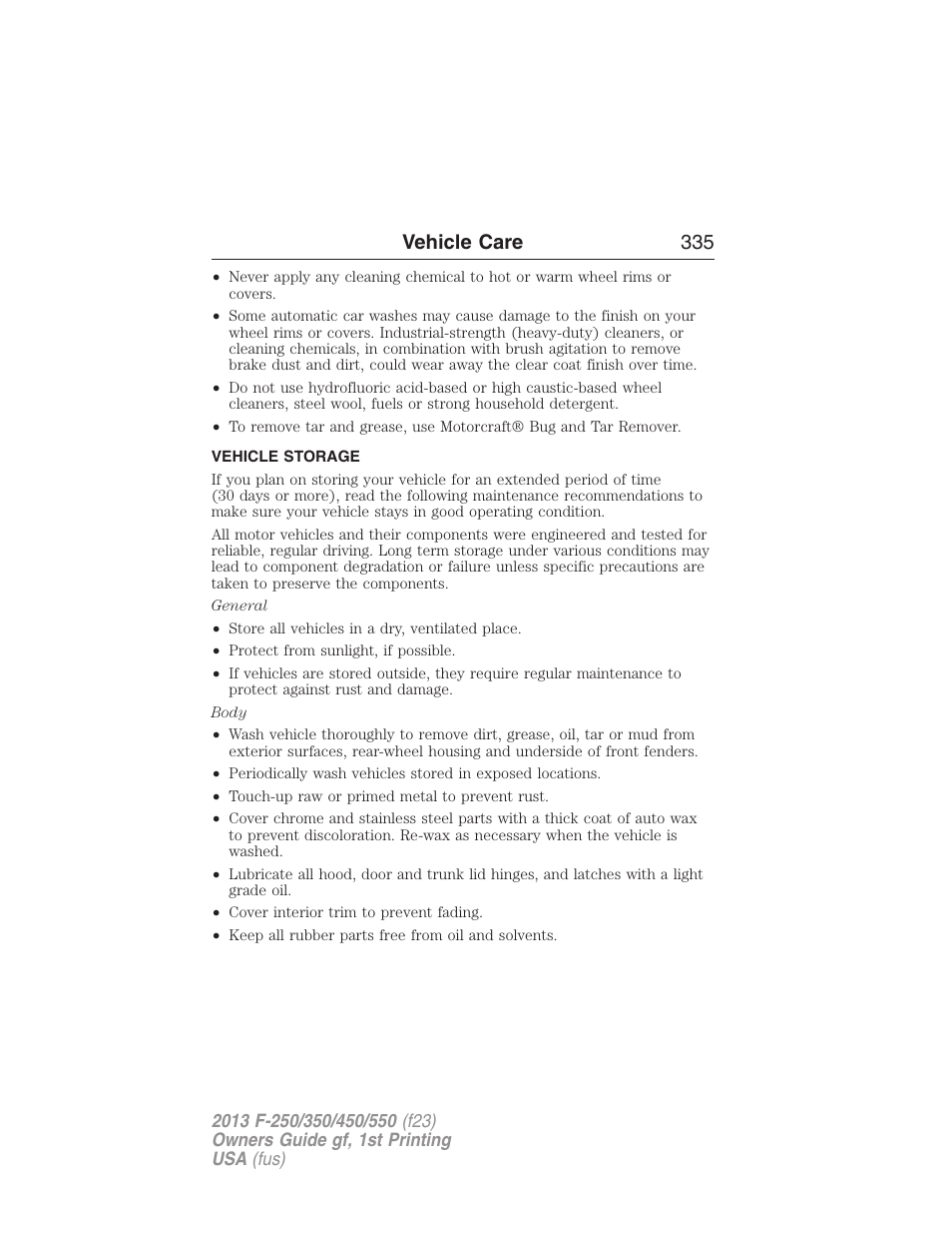 Vehicle storage, Vehicle care 335 | FORD 2013 F-550 v.1 User Manual | Page 336 / 563