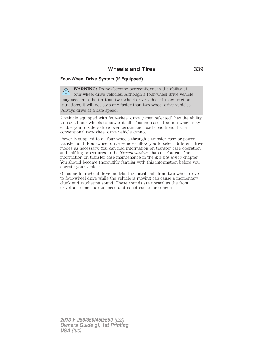 Four-wheel drive system (if equipped), Wheels and tires 339 | FORD 2013 F-550 v.1 User Manual | Page 340 / 563