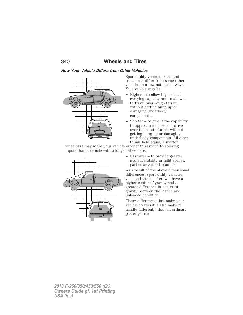 How your vehicle differs from other vehicles, 340 wheels and tires | FORD 2013 F-550 v.1 User Manual | Page 341 / 563