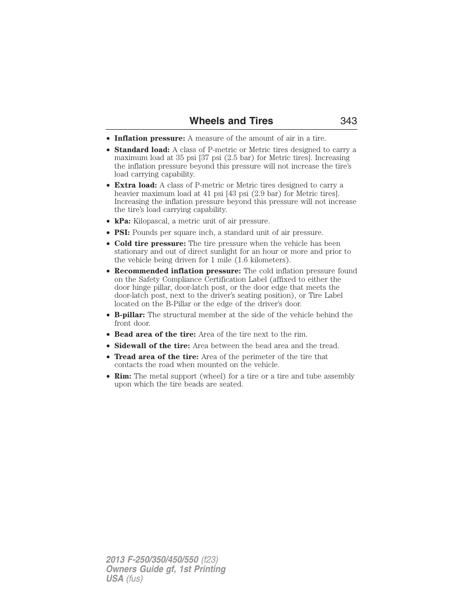 Wheels and tires 343 | FORD 2013 F-550 v.1 User Manual | Page 344 / 563