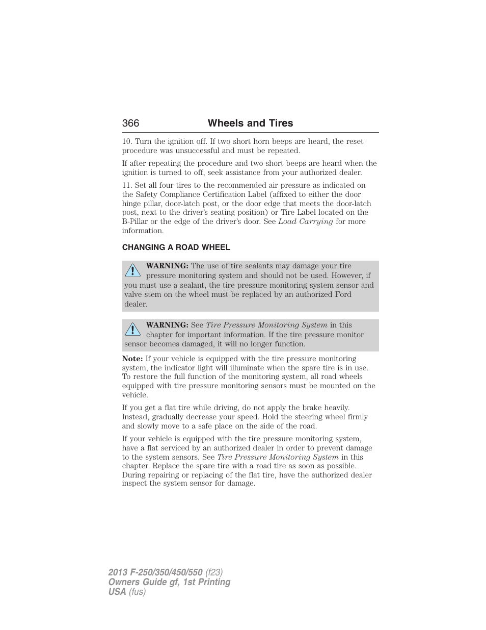 Changing a road wheel, 366 wheels and tires | FORD 2013 F-550 v.1 User Manual | Page 367 / 563
