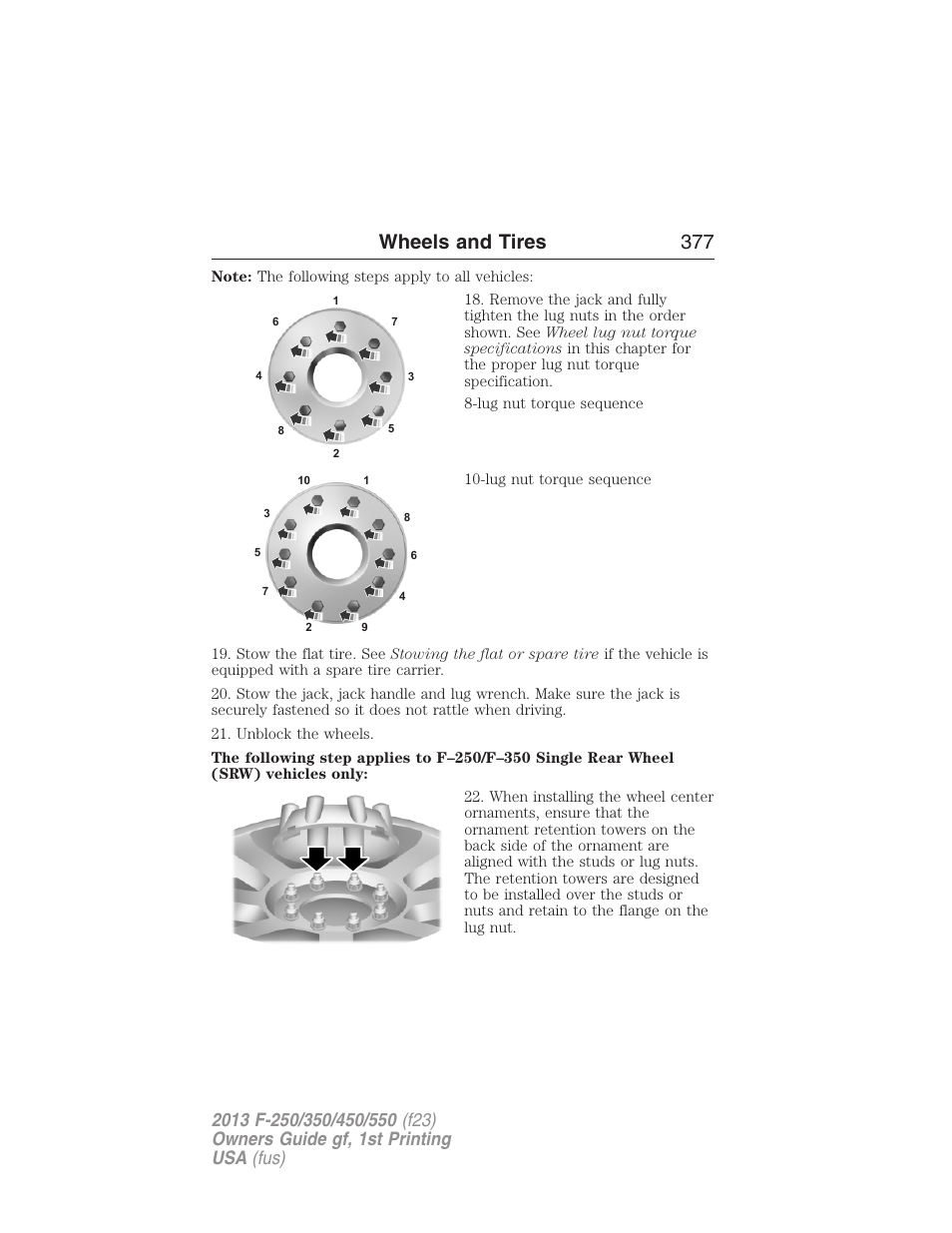 Wheels and tires 377 | FORD 2013 F-550 v.1 User Manual | Page 378 / 563