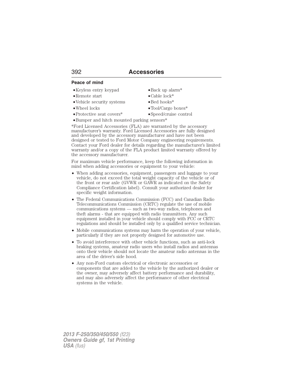 Peace of mind, 392 accessories | FORD 2013 F-550 v.1 User Manual | Page 393 / 563