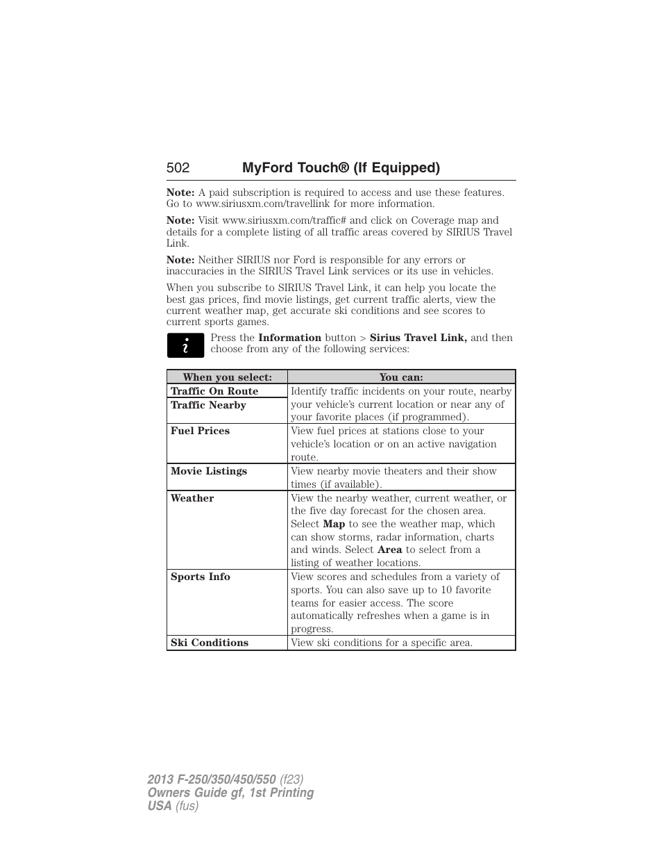 502 myford touch® (if equipped) | FORD 2013 F-550 v.1 User Manual | Page 503 / 563