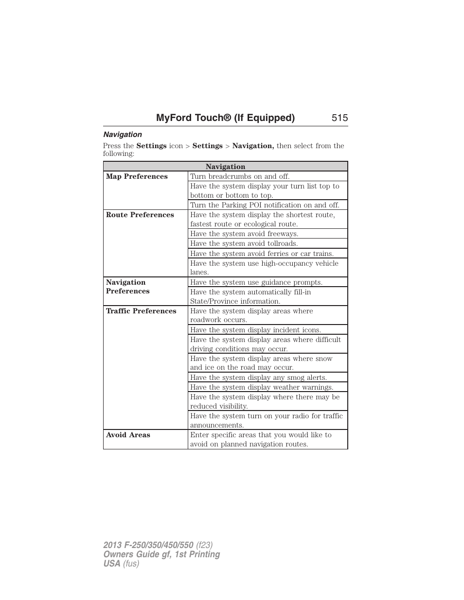 Navigation, Myford touch® (if equipped) 515 | FORD 2013 F-550 v.1 User Manual | Page 516 / 563