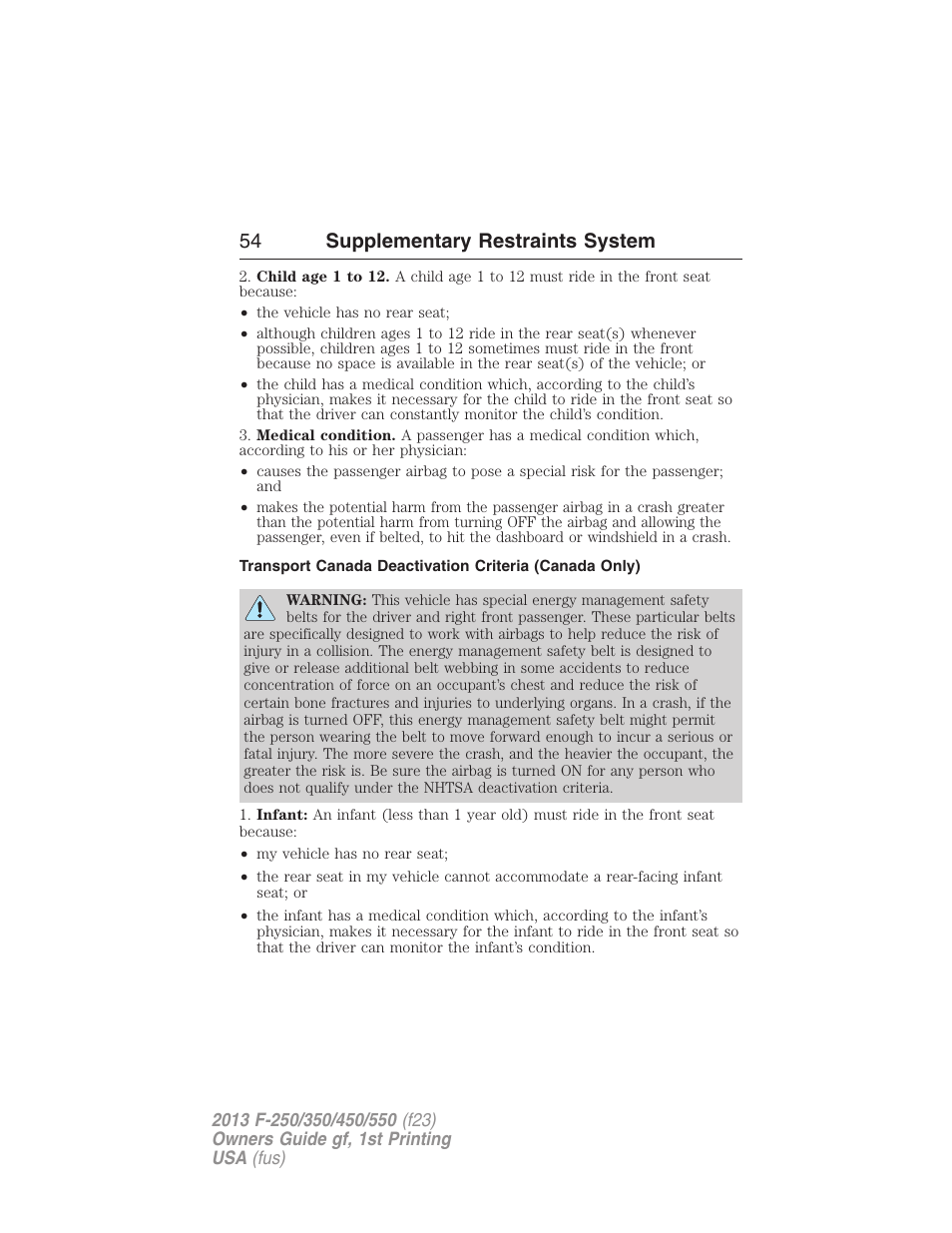 54 supplementary restraints system | FORD 2013 F-550 v.1 User Manual | Page 55 / 563