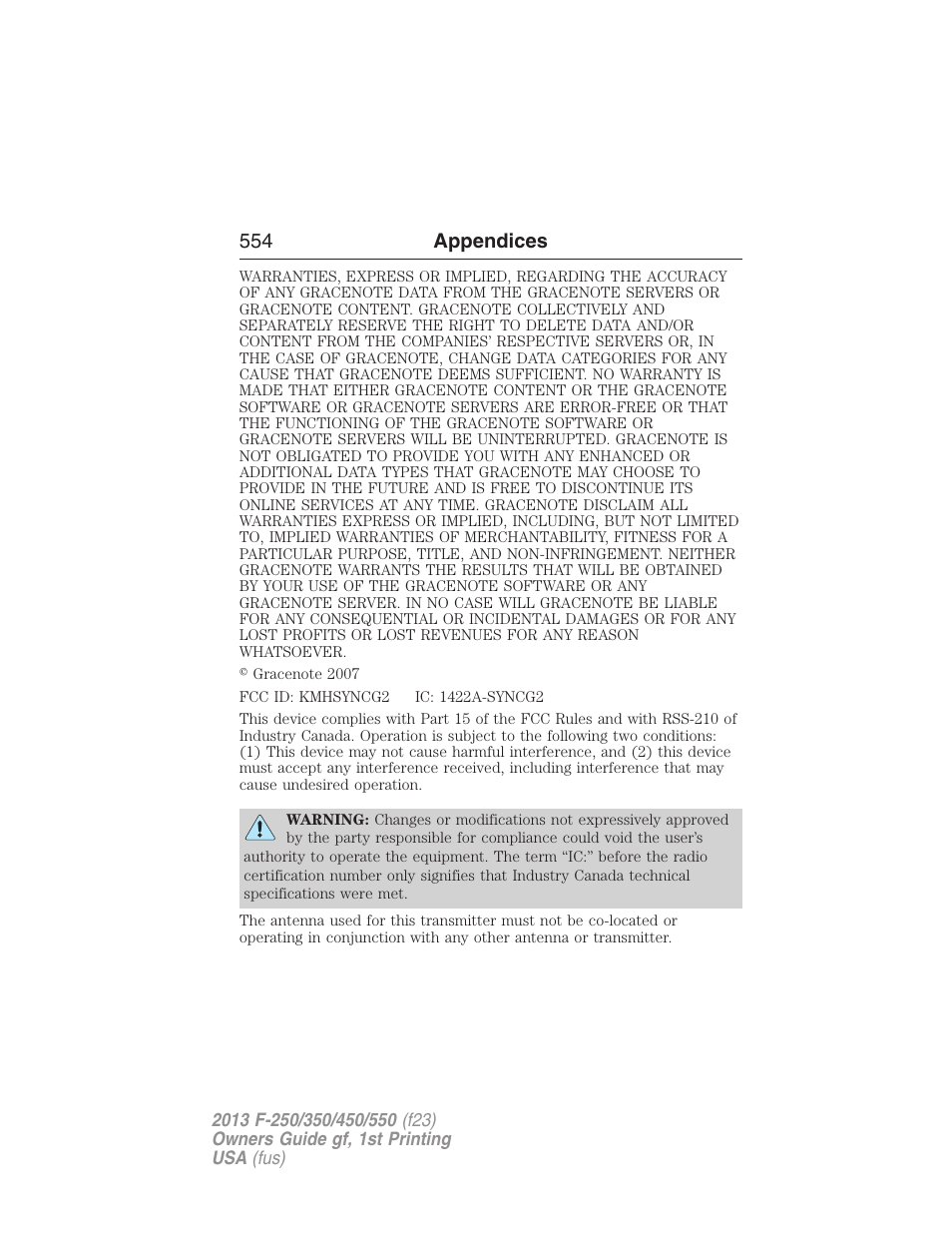 554 appendices | FORD 2013 F-550 v.1 User Manual | Page 555 / 563