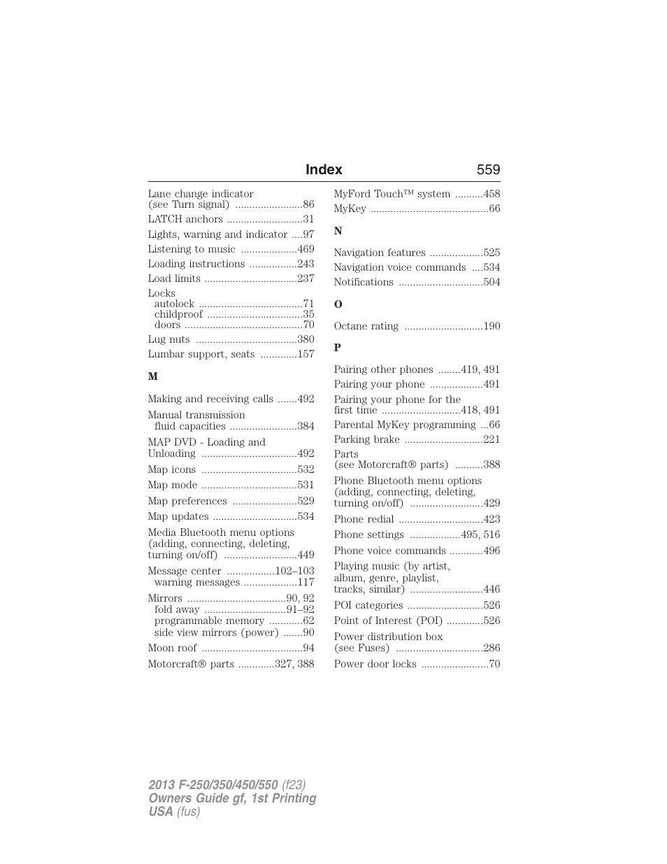 Index 559 | FORD 2013 F-550 v.1 User Manual | Page 560 / 563