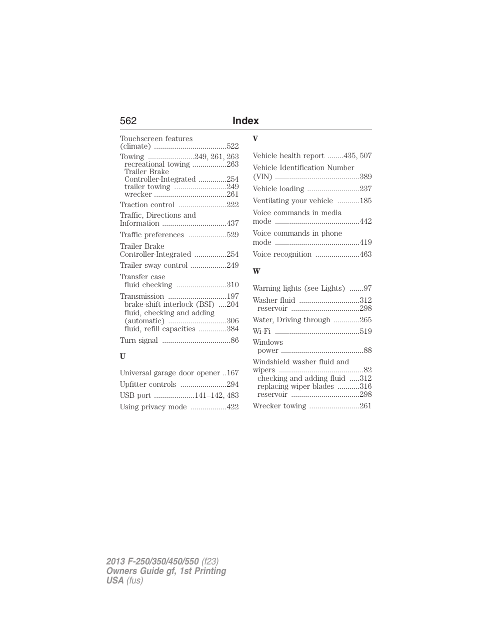 562 index | FORD 2013 F-550 v.1 User Manual | Page 563 / 563