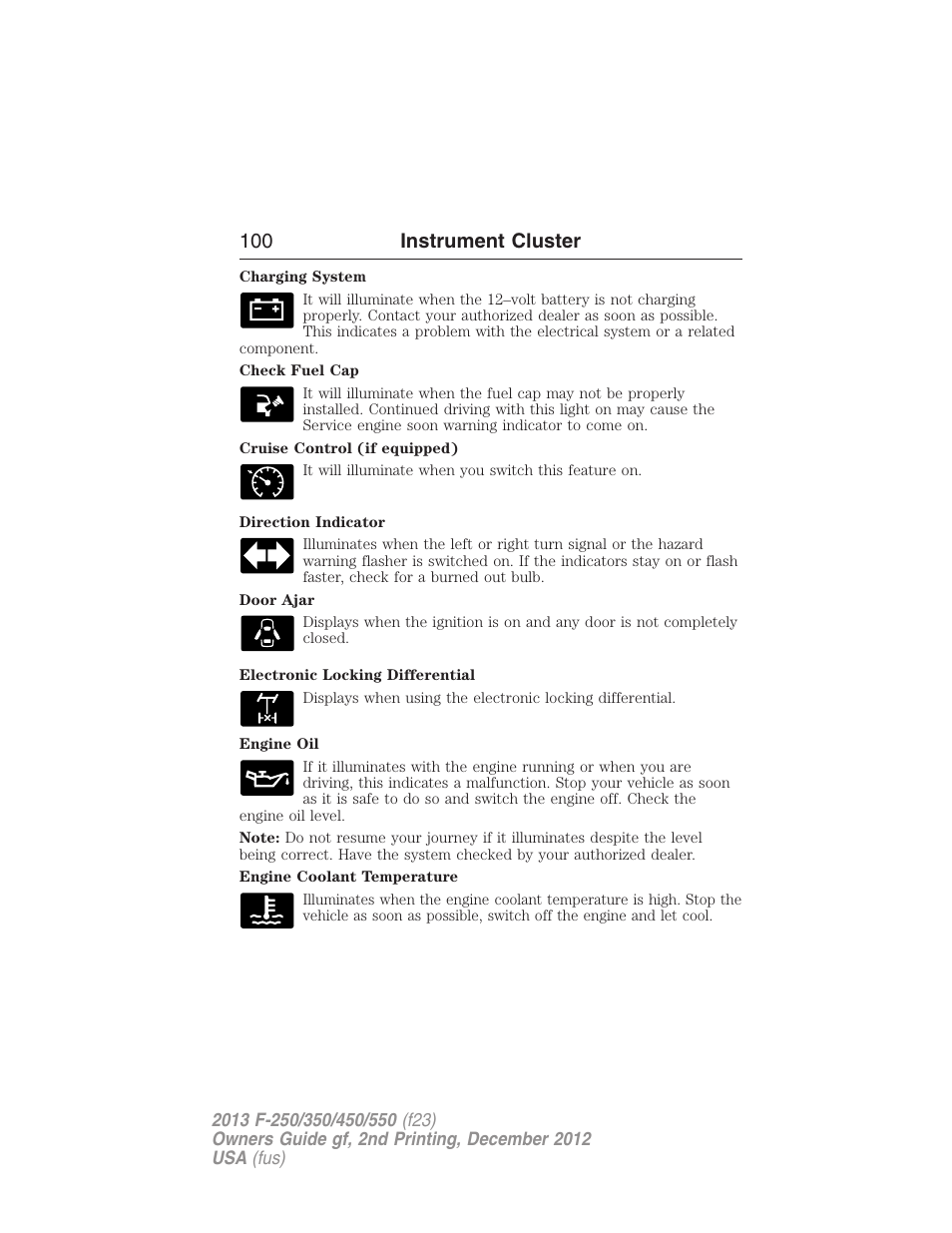 100 instrument cluster | FORD 2013 F-550 v.2 User Manual | Page 101 / 579