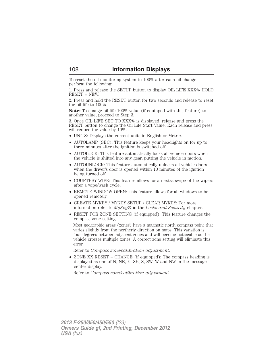 108 information displays | FORD 2013 F-550 v.2 User Manual | Page 109 / 579