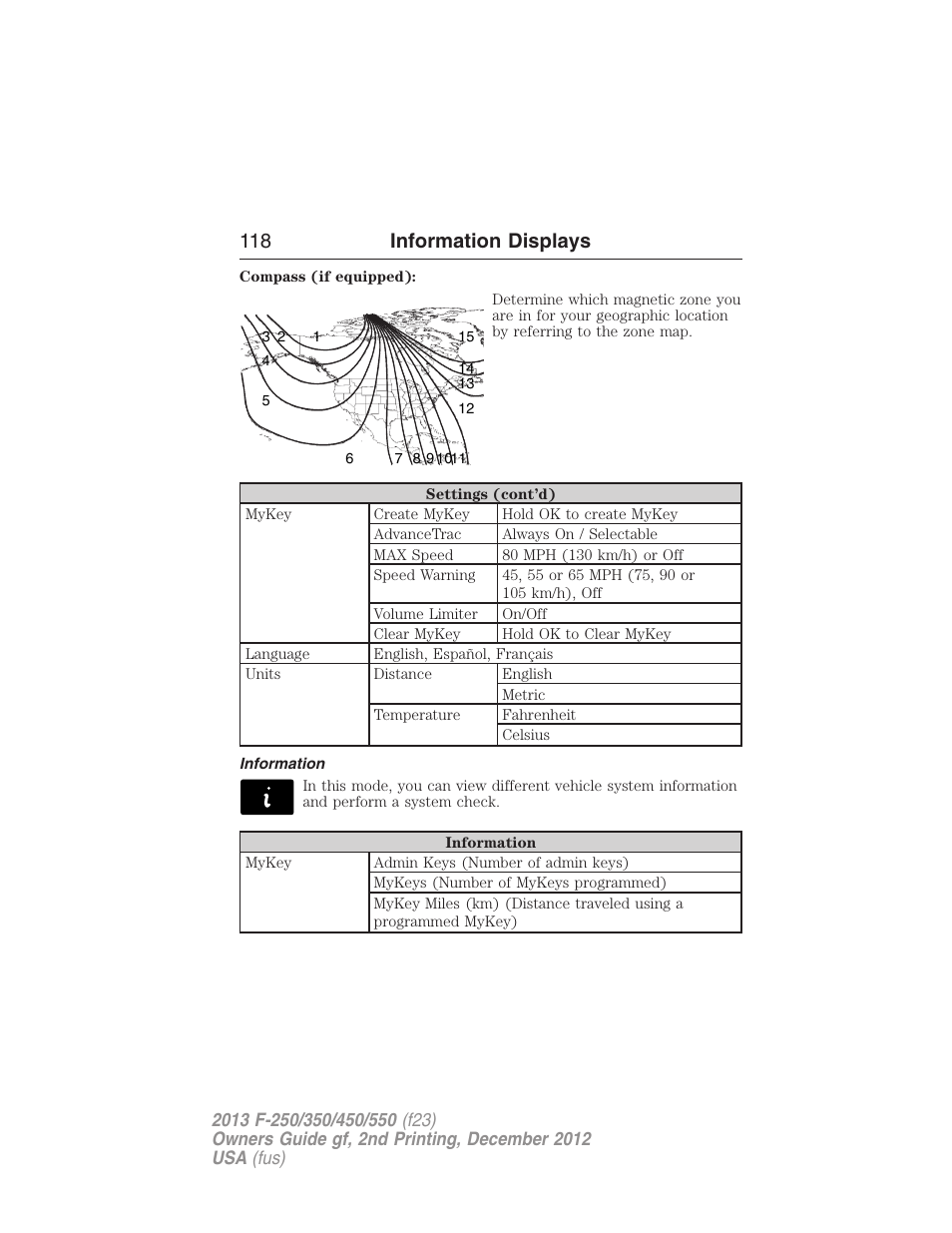 Information, 118 information displays | FORD 2013 F-550 v.2 User Manual | Page 119 / 579