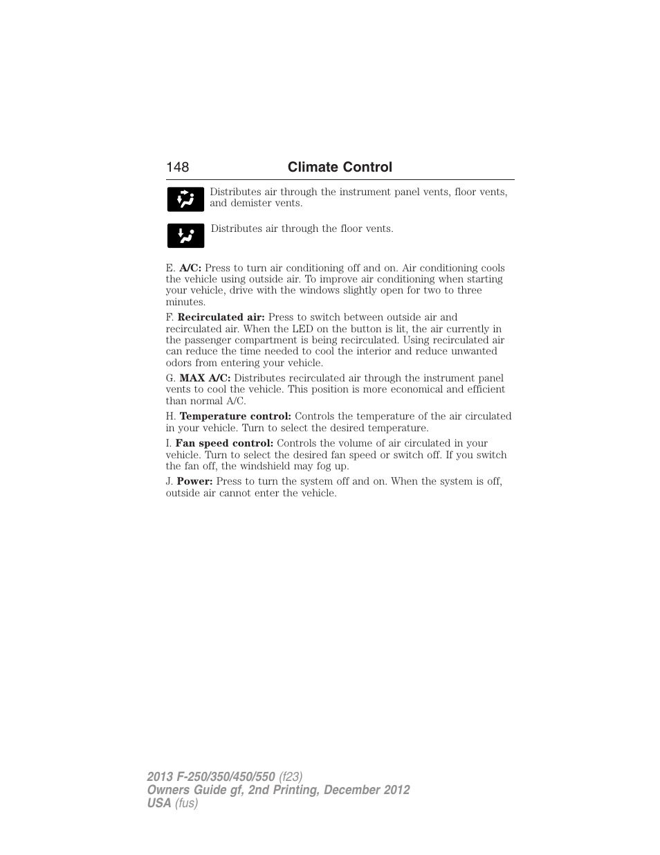 148 climate control | FORD 2013 F-550 v.2 User Manual | Page 149 / 579