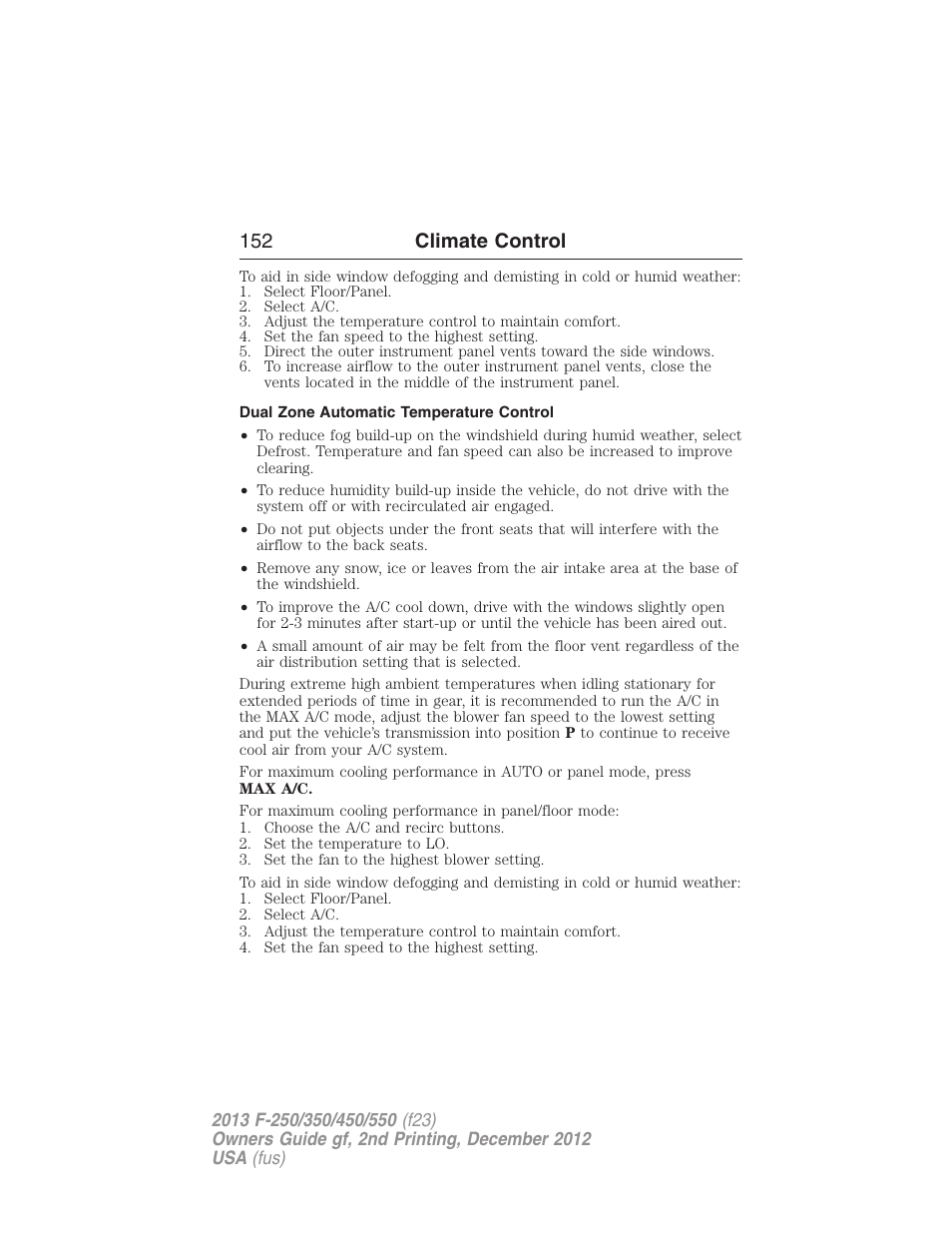Dual zone automatic temperature control, 152 climate control | FORD 2013 F-550 v.2 User Manual | Page 153 / 579
