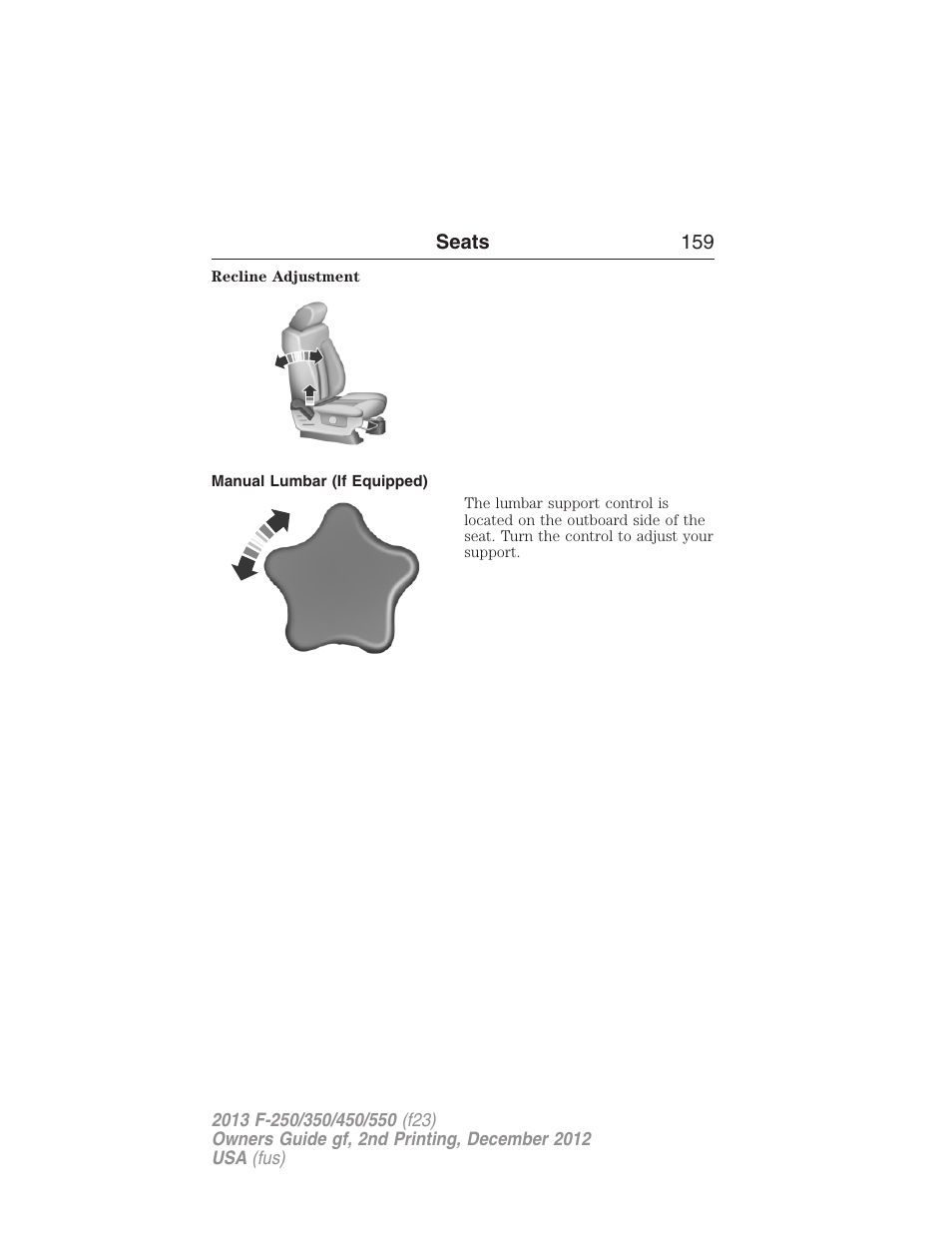 Manual lumbar (if equipped) | FORD 2013 F-550 v.2 User Manual | Page 160 / 579