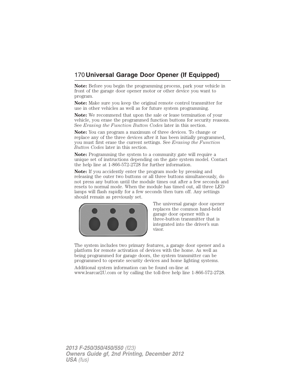 170 universal garage door opener (if equipped) | FORD 2013 F-550 v.2 User Manual | Page 171 / 579