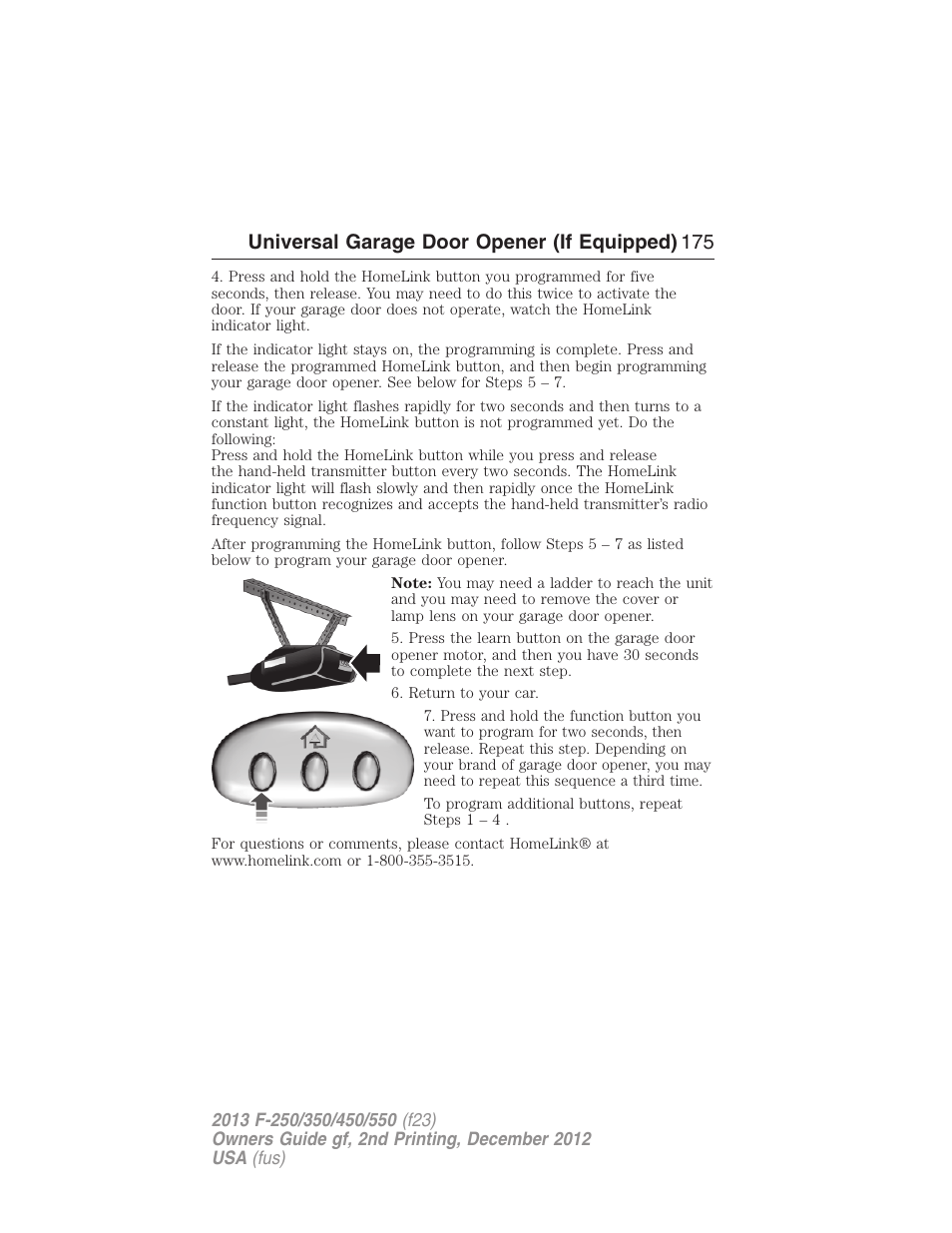 Universal garage door opener (if equipped) 175 | FORD 2013 F-550 v.2 User Manual | Page 176 / 579