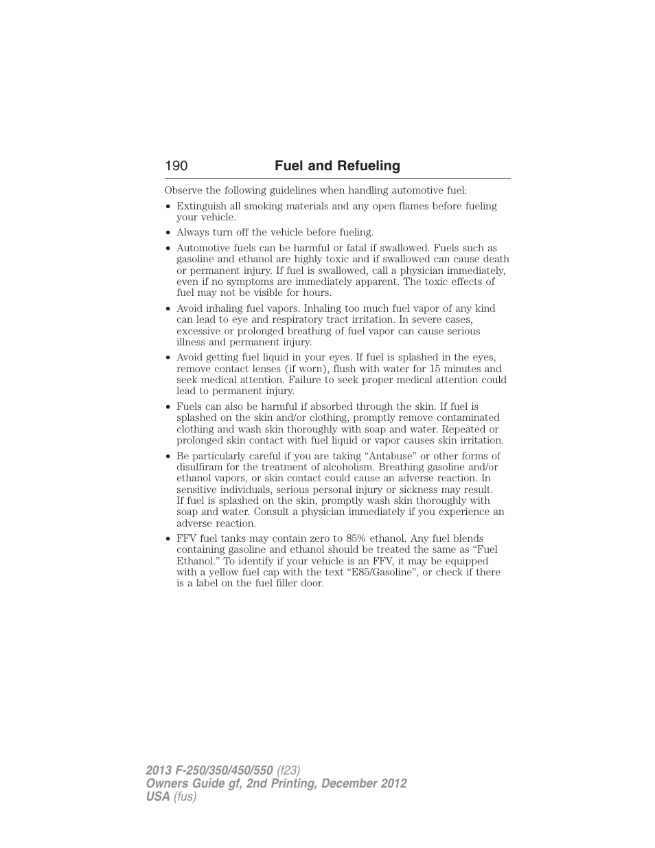 190 fuel and refueling | FORD 2013 F-550 v.2 User Manual | Page 191 / 579