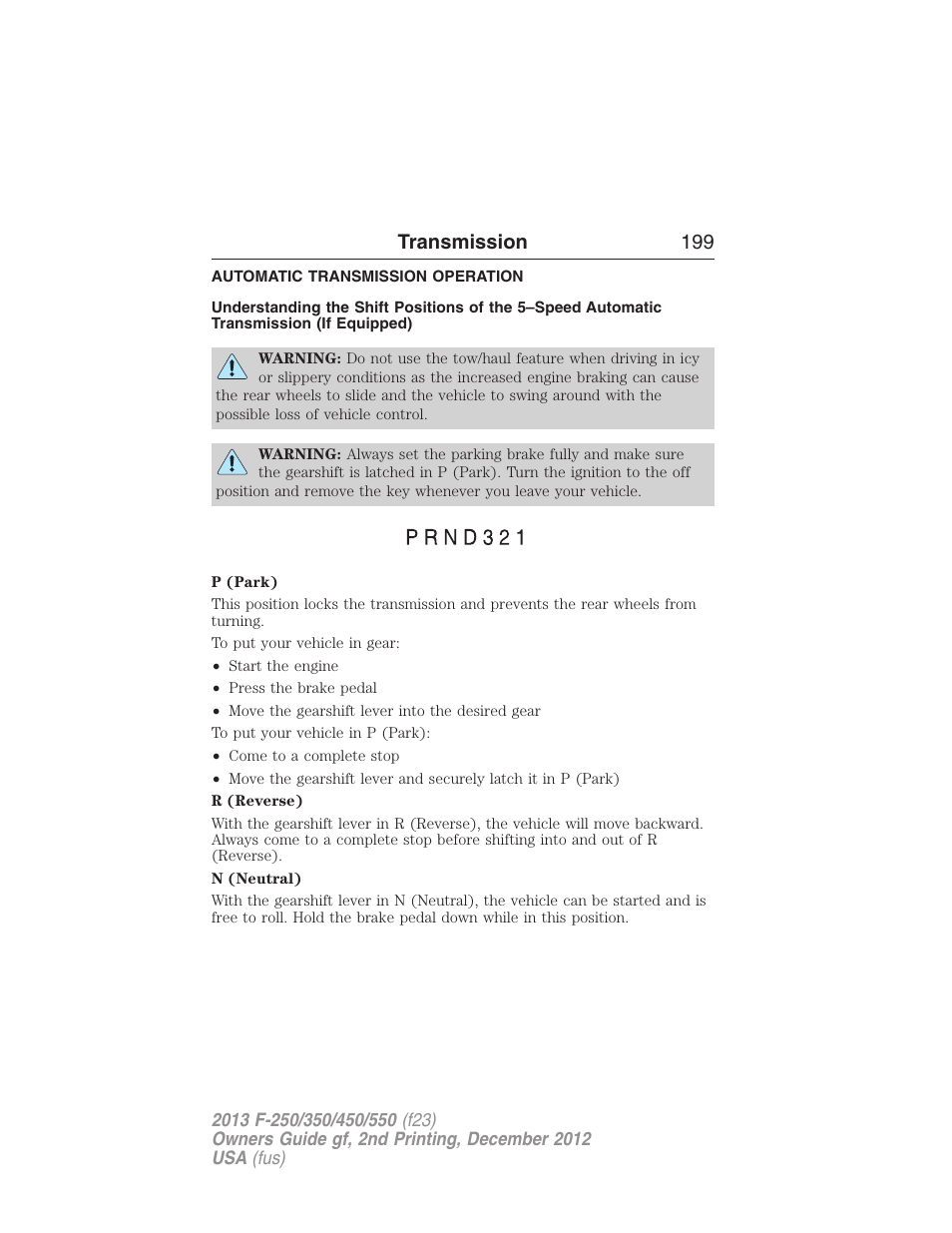 Transmission, Automatic transmission operation, Transmission operation | Transmission 199 | FORD 2013 F-550 v.2 User Manual | Page 200 / 579