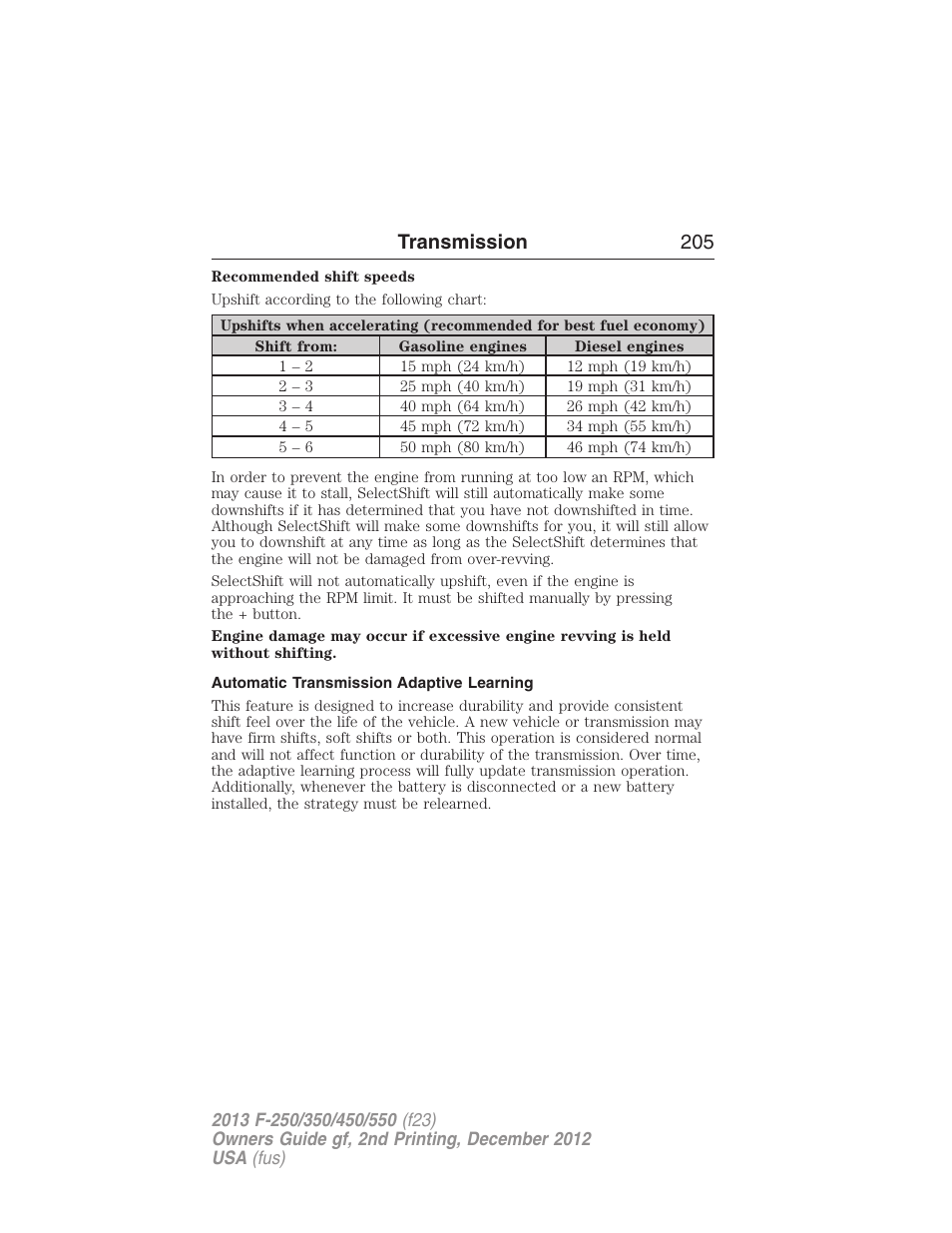 Automatic transmission adaptive learning, Transmission 205 | FORD 2013 F-550 v.2 User Manual | Page 206 / 579