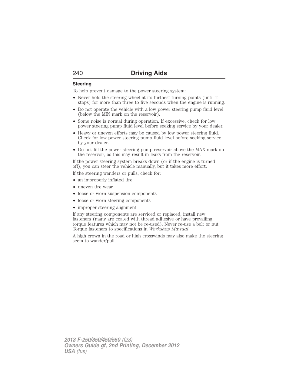 Driving aids, Steering, 240 driving aids | FORD 2013 F-550 v.2 User Manual | Page 241 / 579