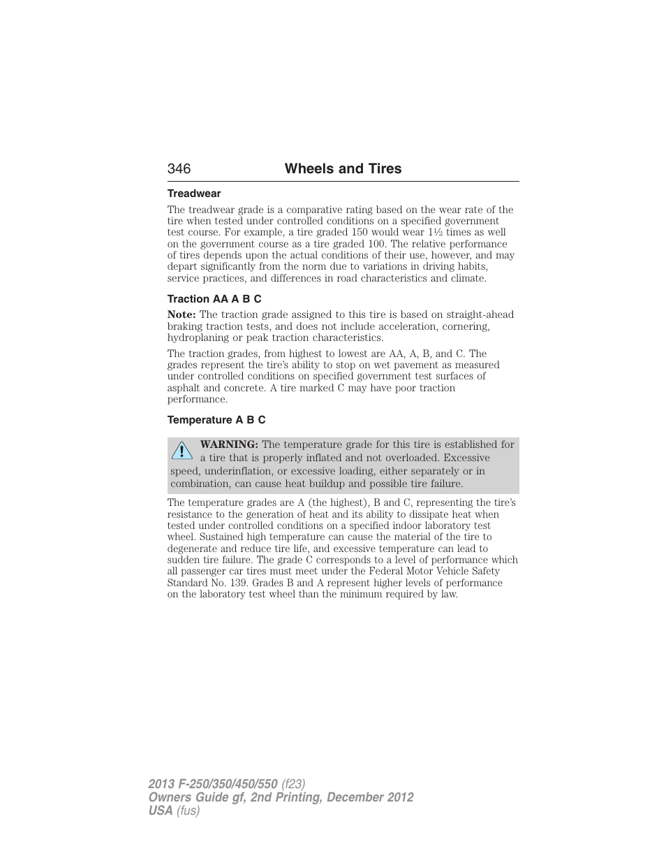 Treadwear, Traction aa a b c, Temperature a b c | 346 wheels and tires | FORD 2013 F-550 v.2 User Manual | Page 347 / 579