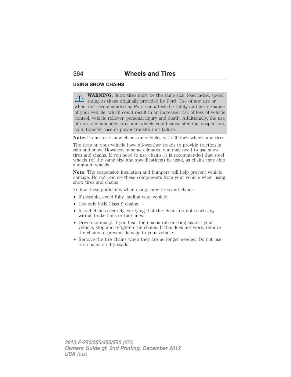 Using snow chains, 364 wheels and tires | FORD 2013 F-550 v.2 User Manual | Page 365 / 579