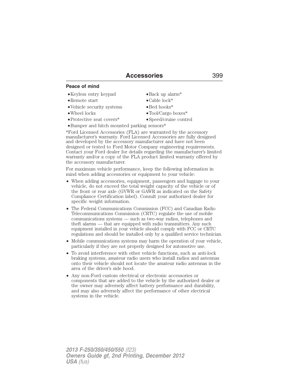Peace of mind, Accessories 399 | FORD 2013 F-550 v.2 User Manual | Page 400 / 579