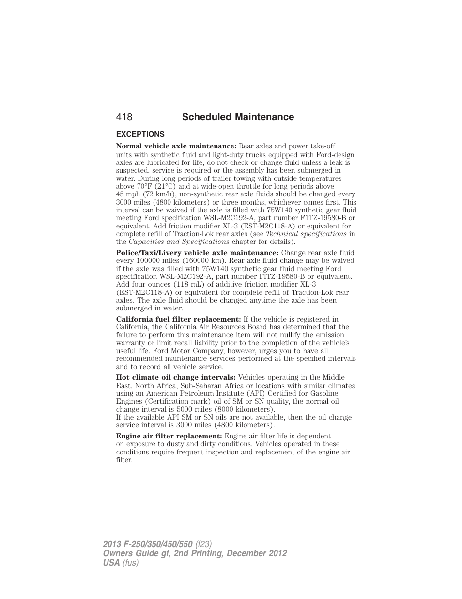 Exceptions, 418 scheduled maintenance | FORD 2013 F-550 v.2 User Manual | Page 419 / 579