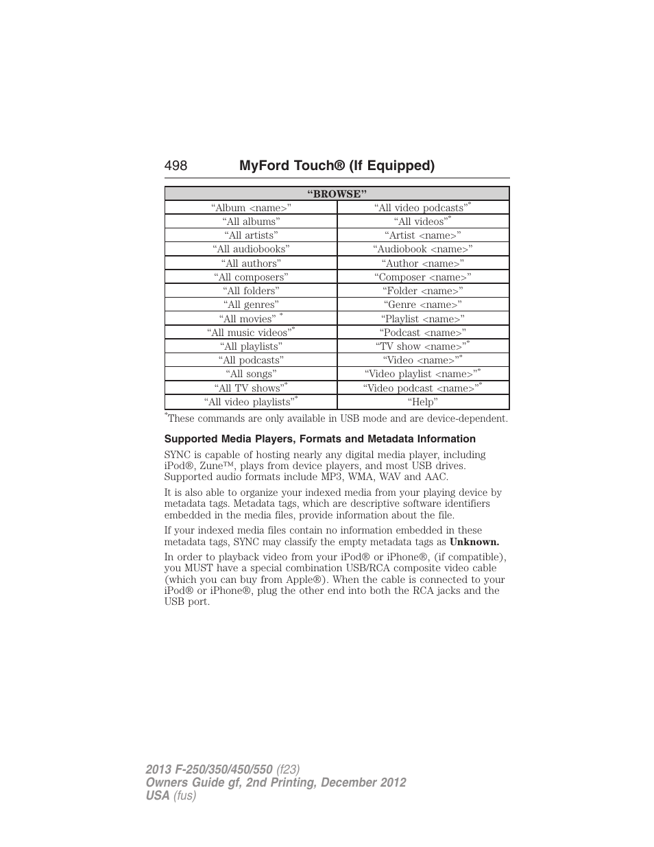 498 myford touch® (if equipped) | FORD 2013 F-550 v.2 User Manual | Page 499 / 579
