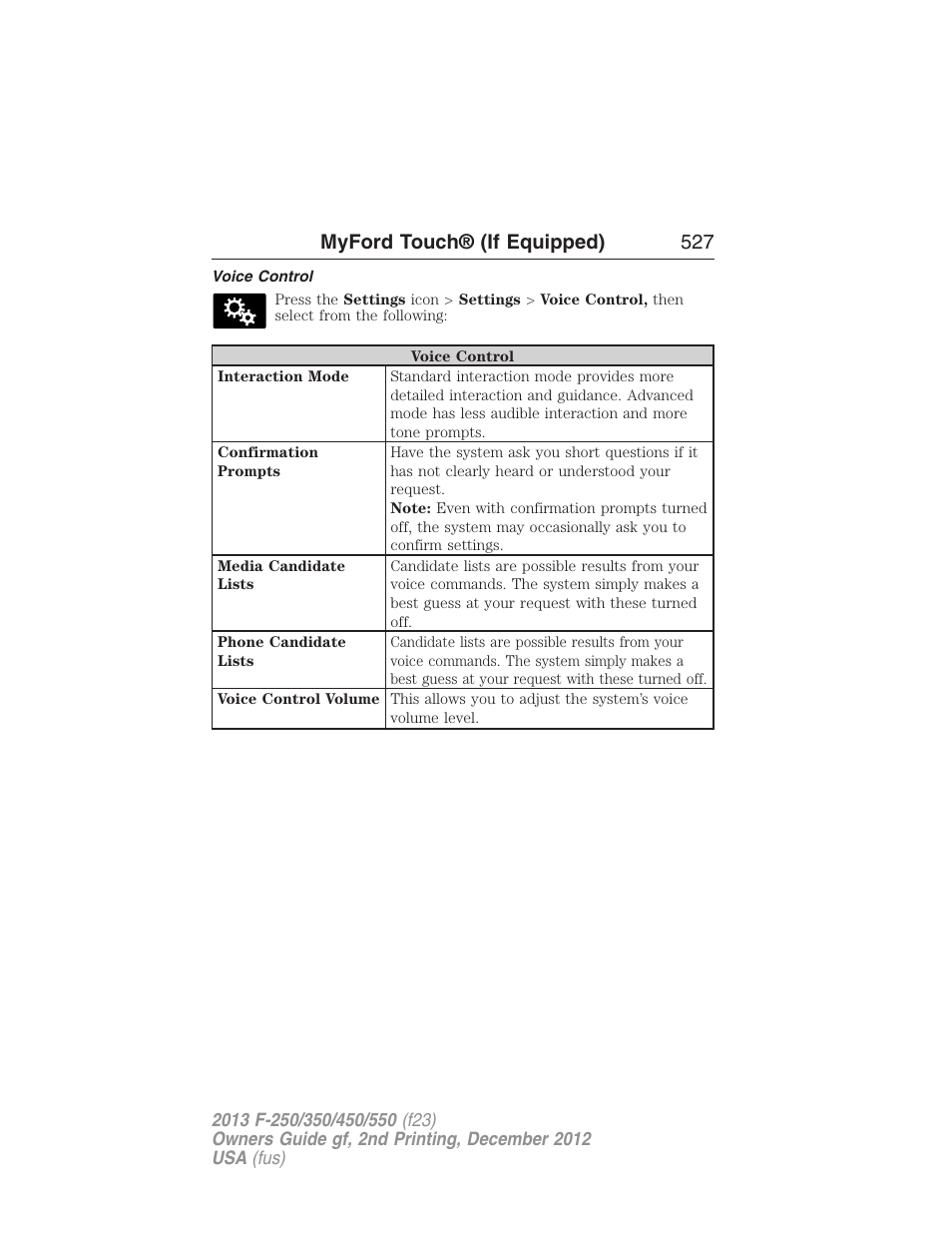 Voice control, Myford touch® (if equipped) 527 | FORD 2013 F-550 v.2 User Manual | Page 528 / 579