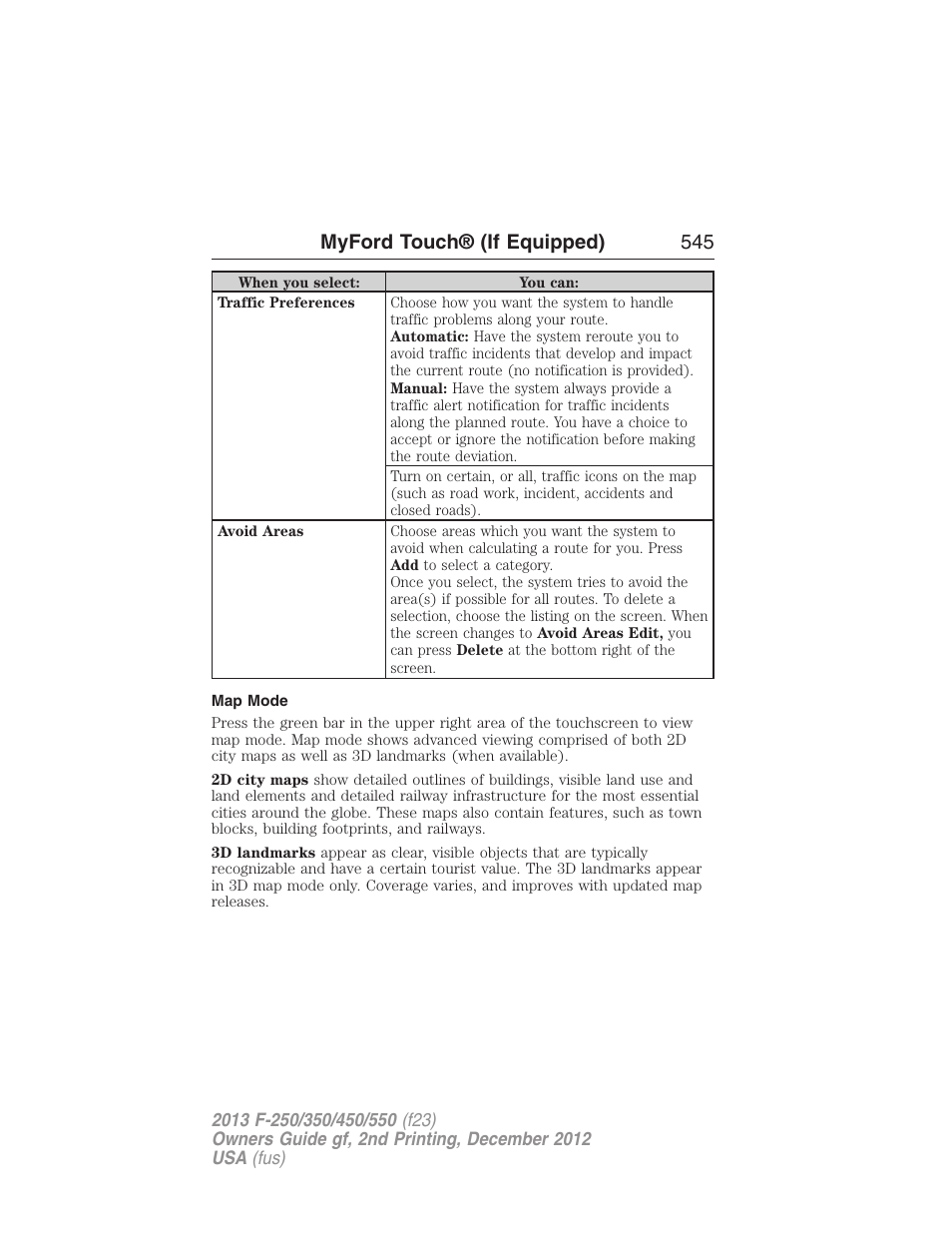 Map mode, Myford touch® (if equipped) 545 | FORD 2013 F-550 v.2 User Manual | Page 546 / 579