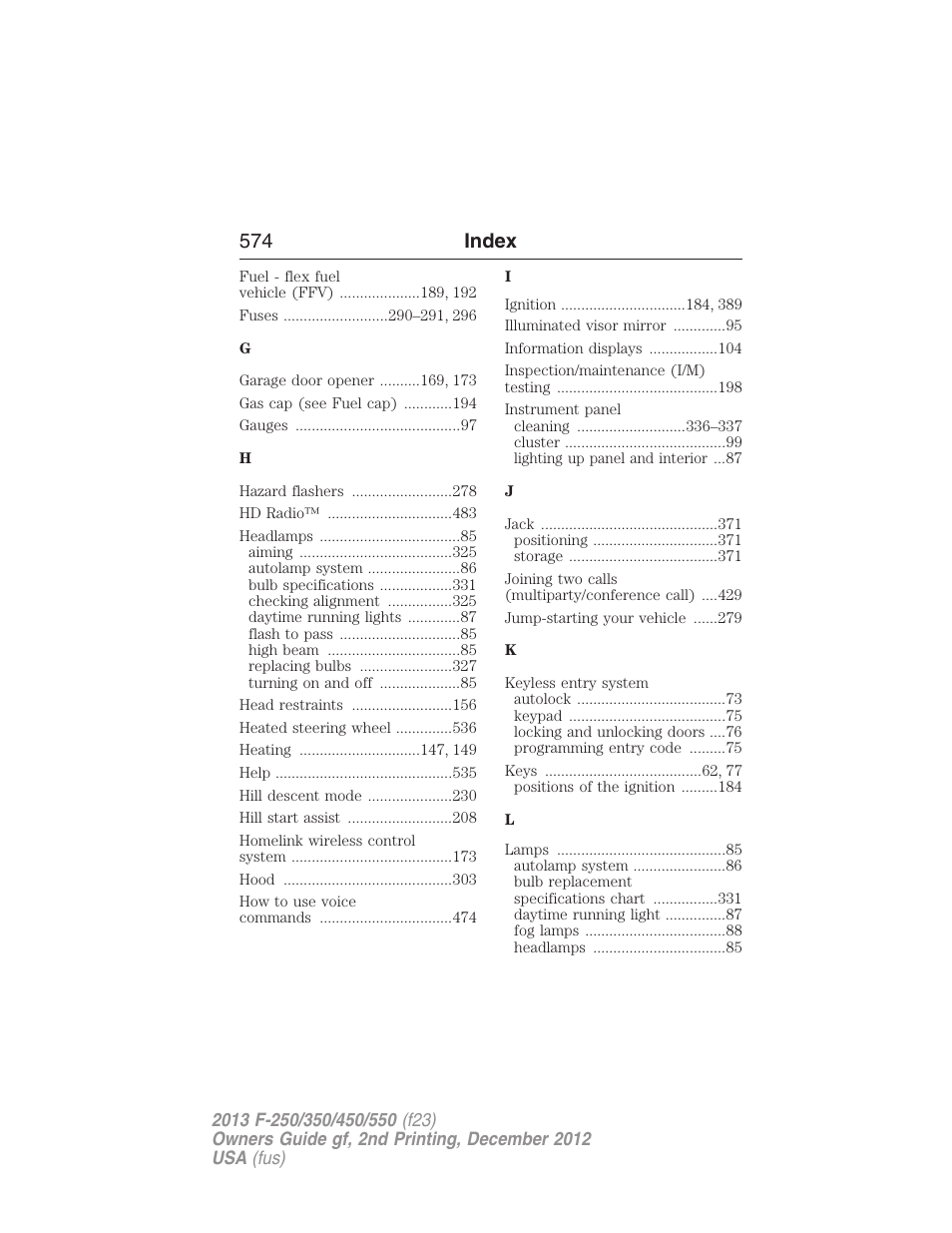 574 index | FORD 2013 F-550 v.2 User Manual | Page 575 / 579