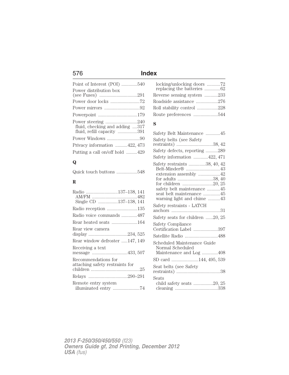 576 index | FORD 2013 F-550 v.2 User Manual | Page 577 / 579
