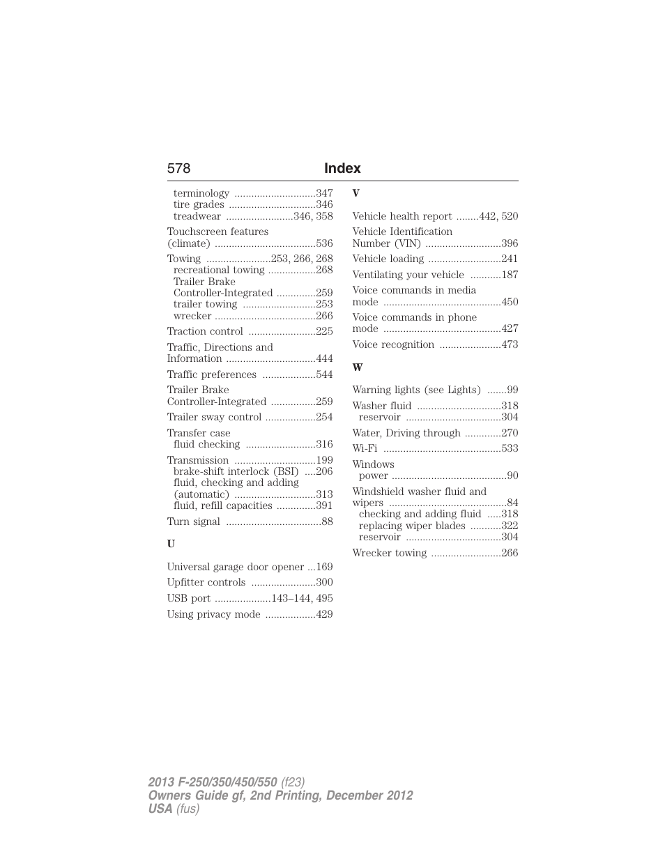 578 index | FORD 2013 F-550 v.2 User Manual | Page 579 / 579